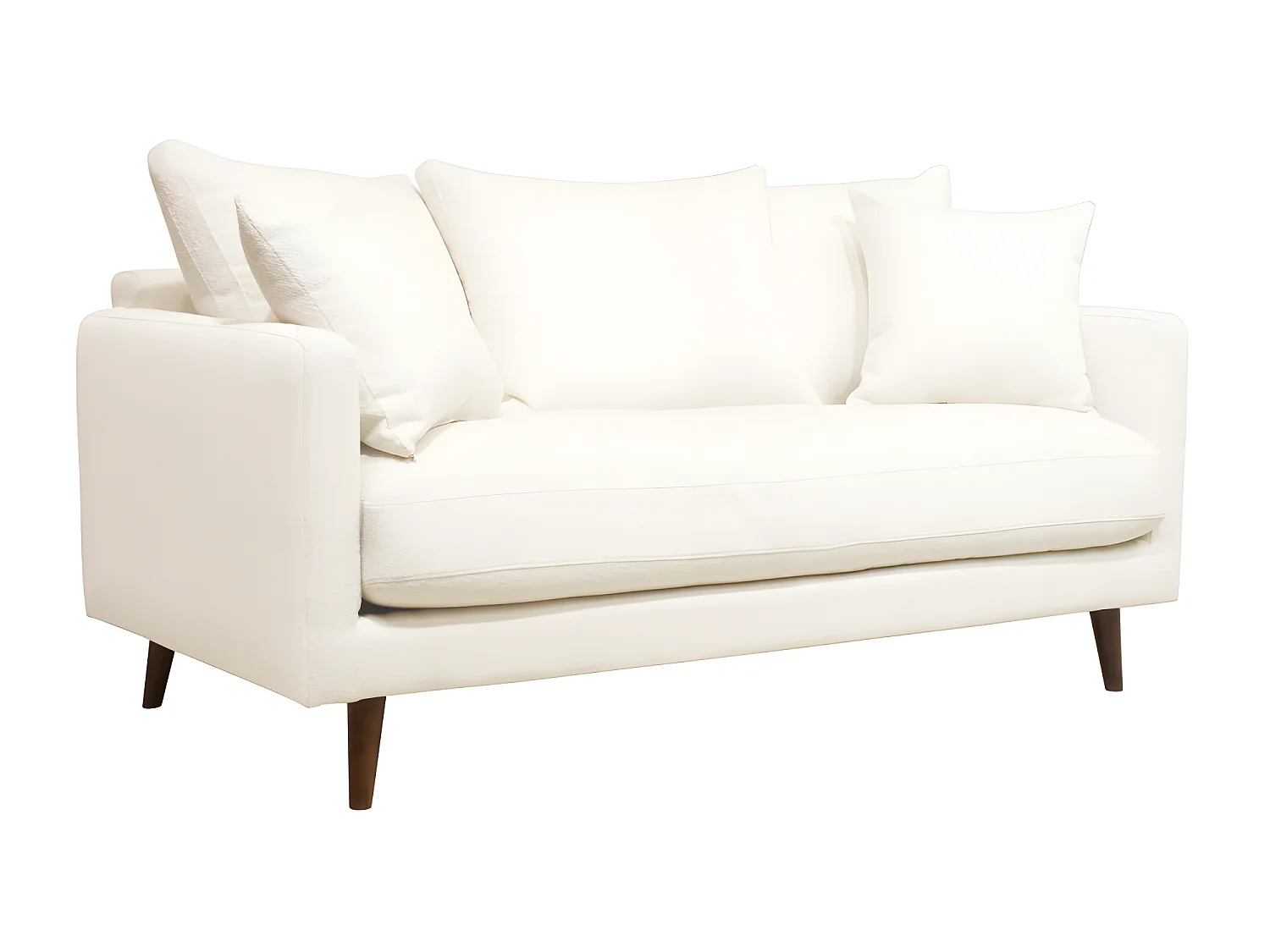 Villabon - Canapé 3 places en tissu bouclette pieds bois - Blanc ivoire