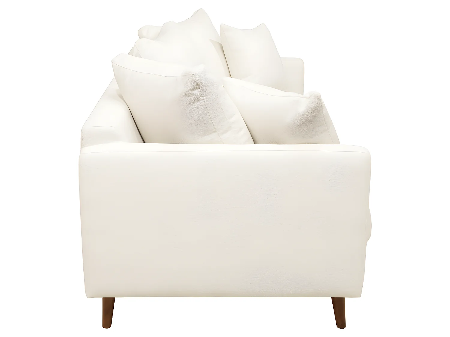 Villabon - Canapé 3 places en tissu bouclette pieds bois - Blanc ivoire