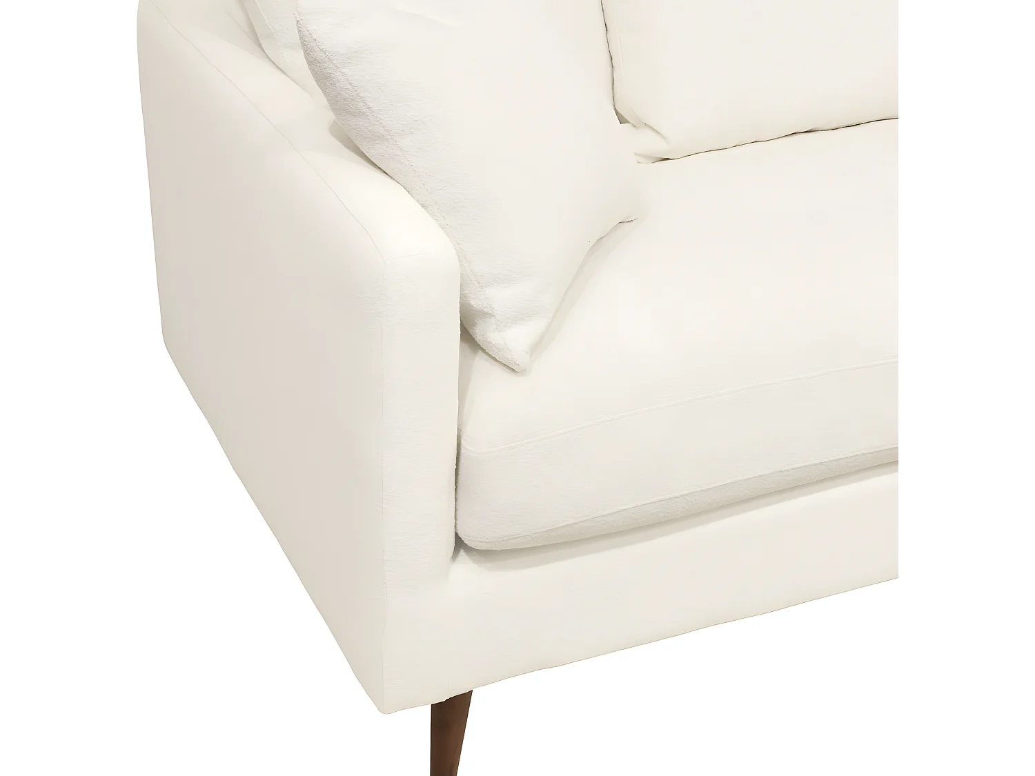 Villabon - Canapé 3 places en tissu bouclette pieds bois - Blanc ivoire