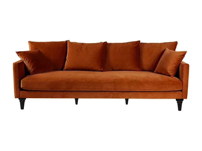 Villabon - Canapé 4 places en velours pieds tournés - Rouille