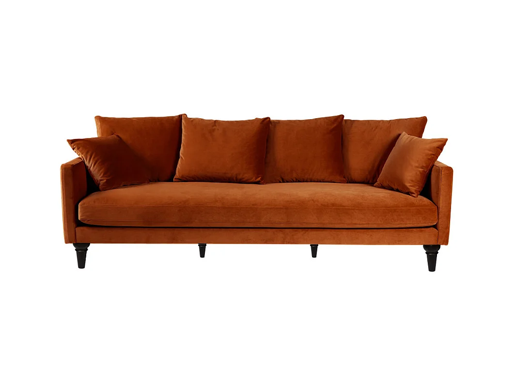 Villabon - Canapé 4 places en velours pieds tournés - Rouille