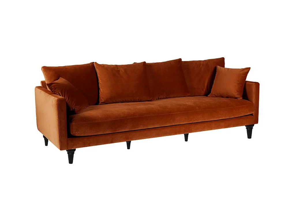 Villabon - Canapé 4 places en velours pieds tournés - Rouille