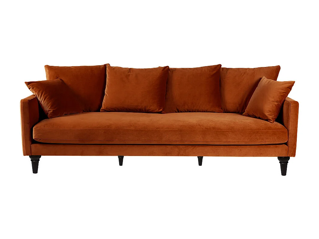 Villabon - Canapé 4 places en velours pieds tournés - Rouille