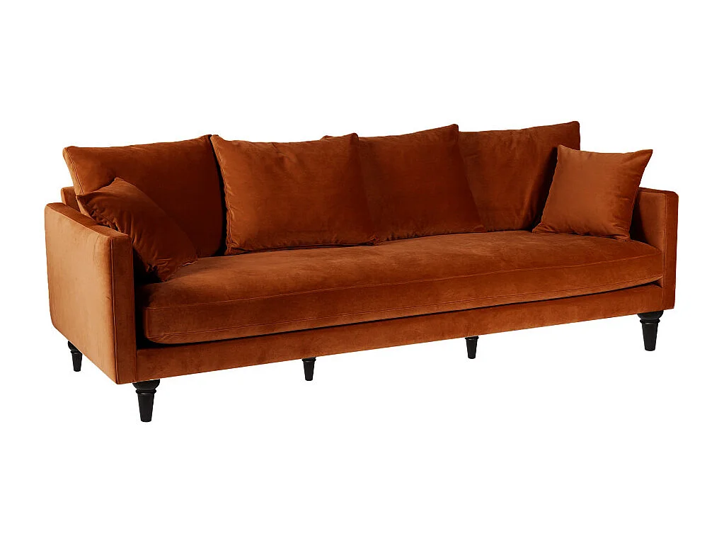Villabon - Canapé 4 places en velours pieds tournés - Rouille