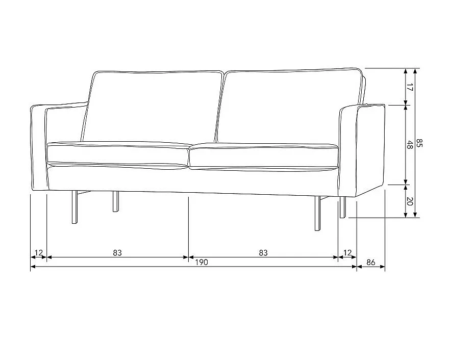Bronco - Canapé 3 places vintage en velours - Couleur - Vert kaki