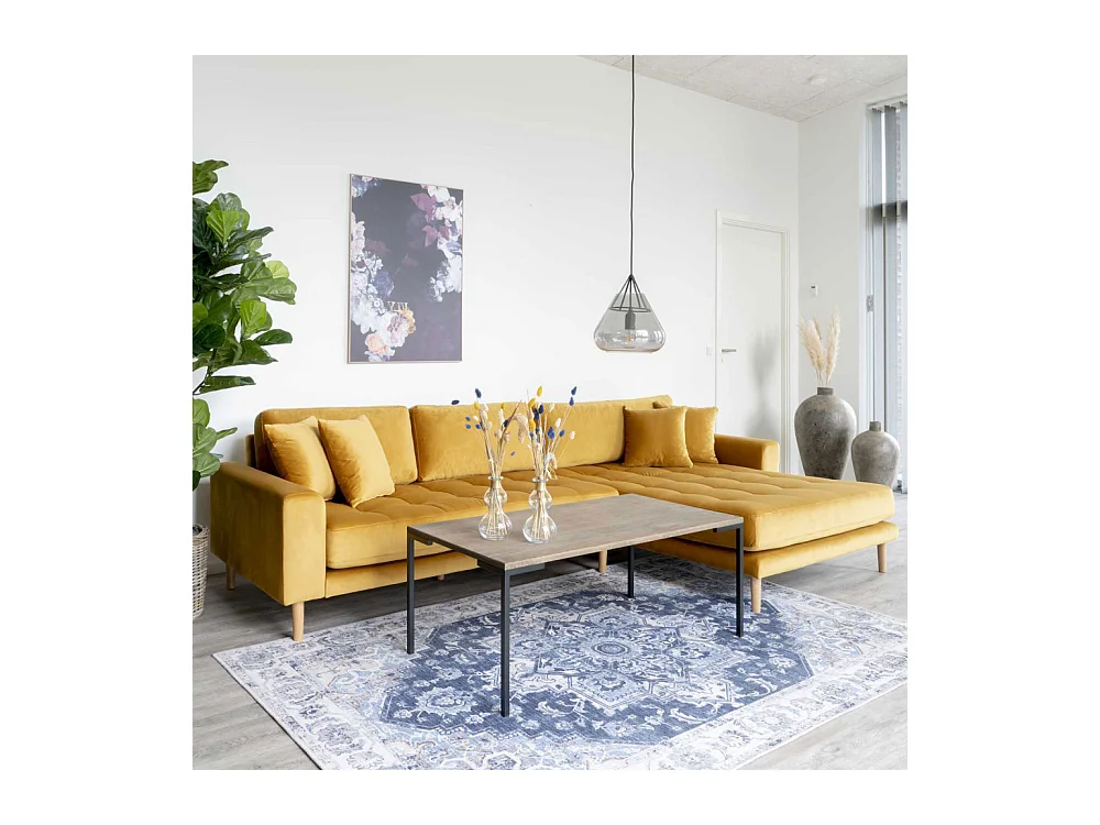 Lido - Canapé d'angle droit en velours L290cm : Couleur - Jaune moutarde