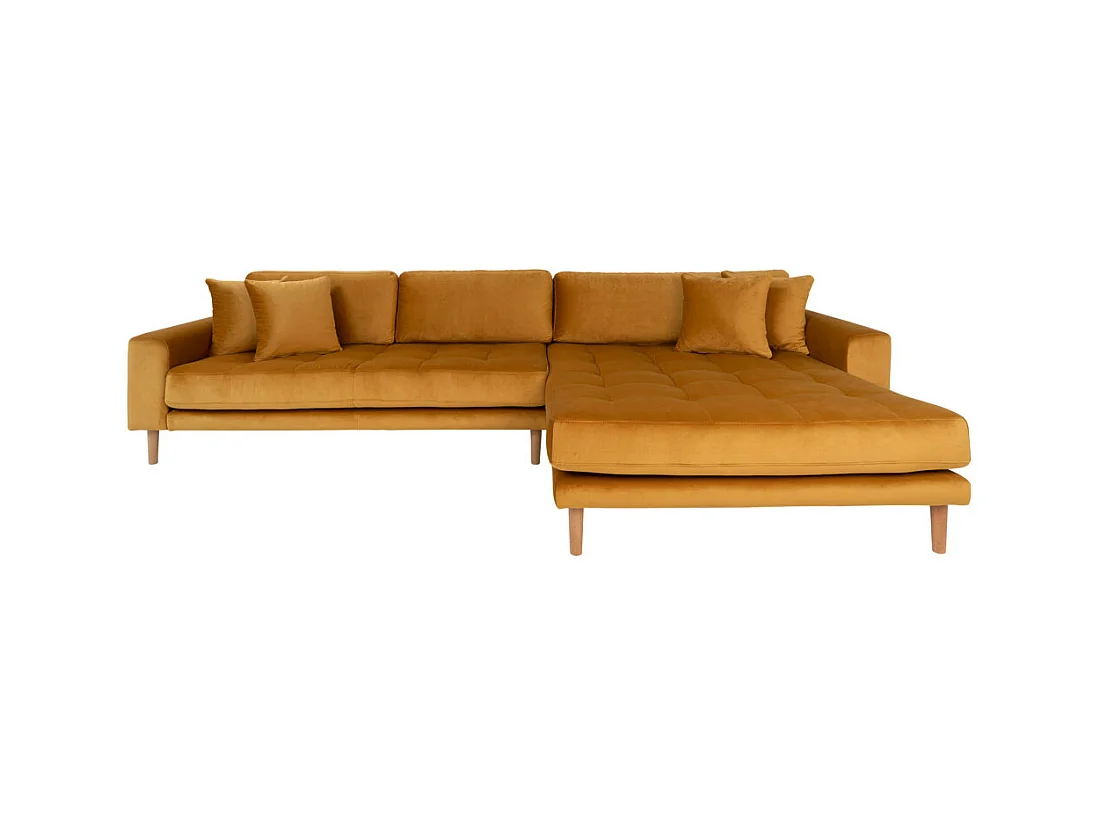 Lido Sofa , Chaiselongsofa rechts gewendet Velour senf gelb.
