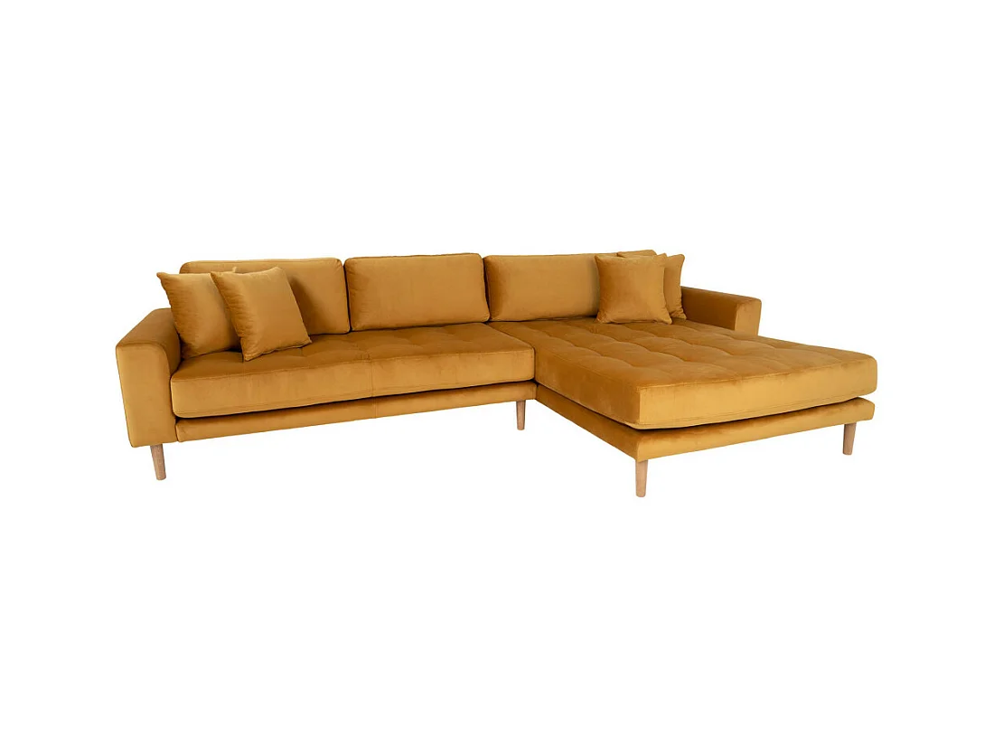Lido Sofa , Chaiselongsofa rechts gewendet Velour senf gelb.