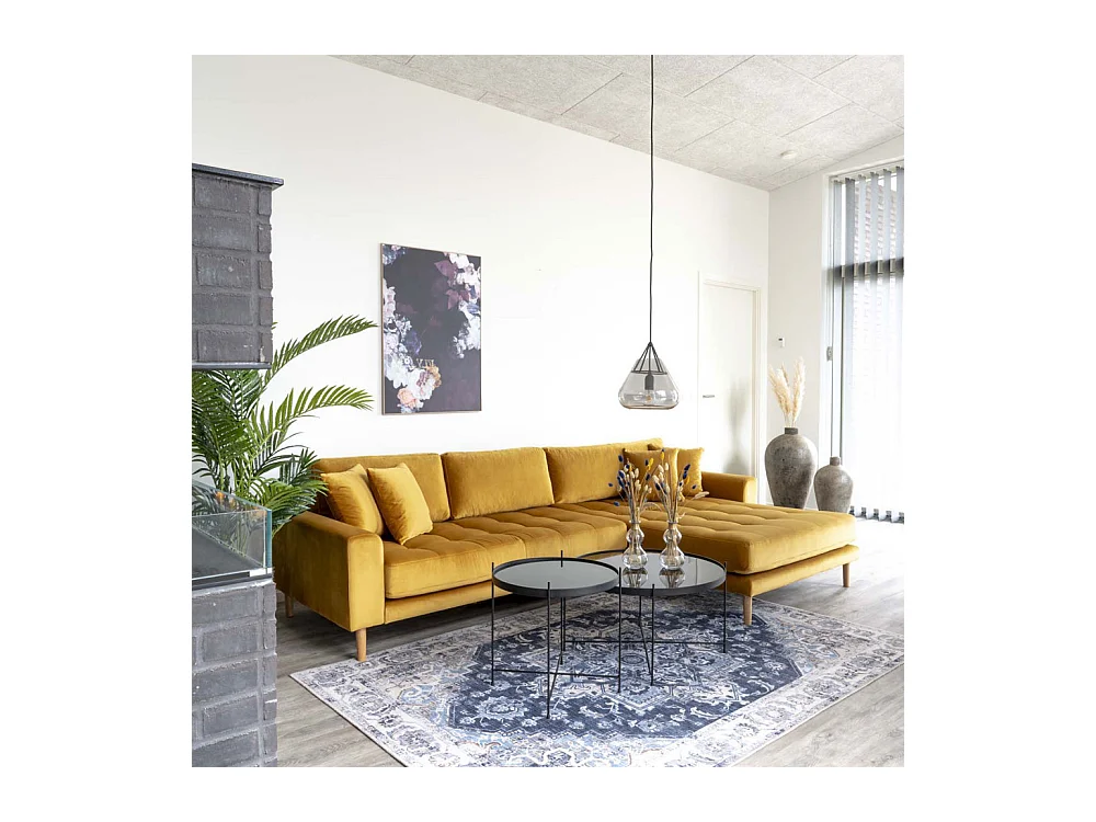 Lido Sofa , Chaiselongsofa rechts gewendet Velour senf gelb.