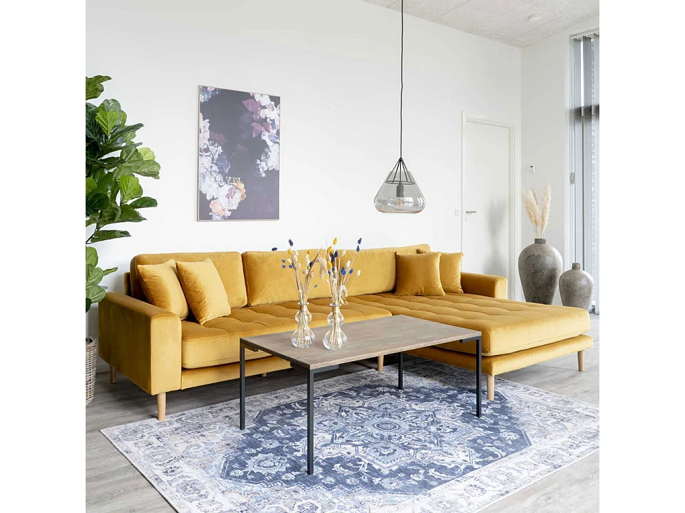 Lido bank met chaise longue rechts velours geel.