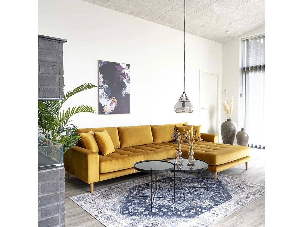 Lido bank met chaise longue rechts velours geel.