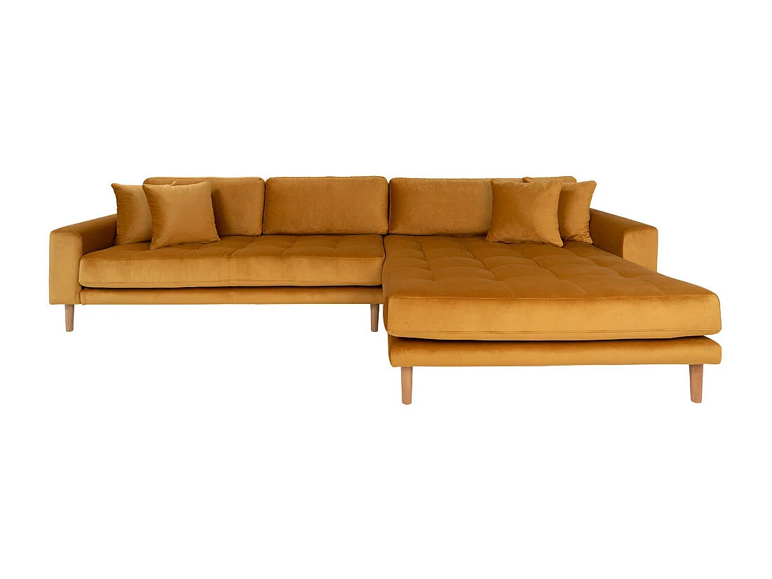 Lido Sofa, Canapé, Chaise longue orientée à droite en velours, moutarde jaune.