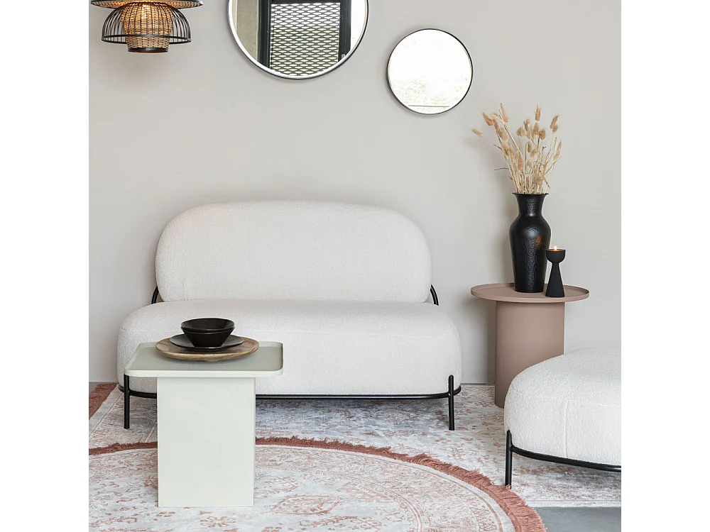 Polly - Banquette 2 places en tissu bouclette - Blanc ivoire