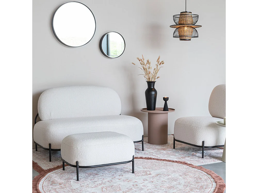 Polly - Banquette 2 places en tissu bouclette - Blanc ivoire