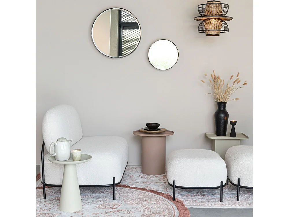 Polly - Banquette 2 places en tissu bouclette - Blanc ivoire