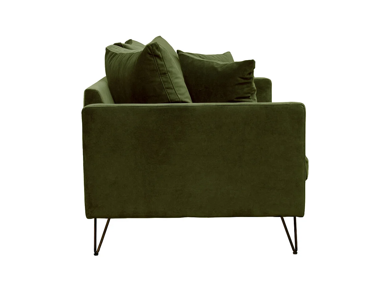 Villabon - Canapé 3 places en velours pieds épingles noirs - Vert olive
