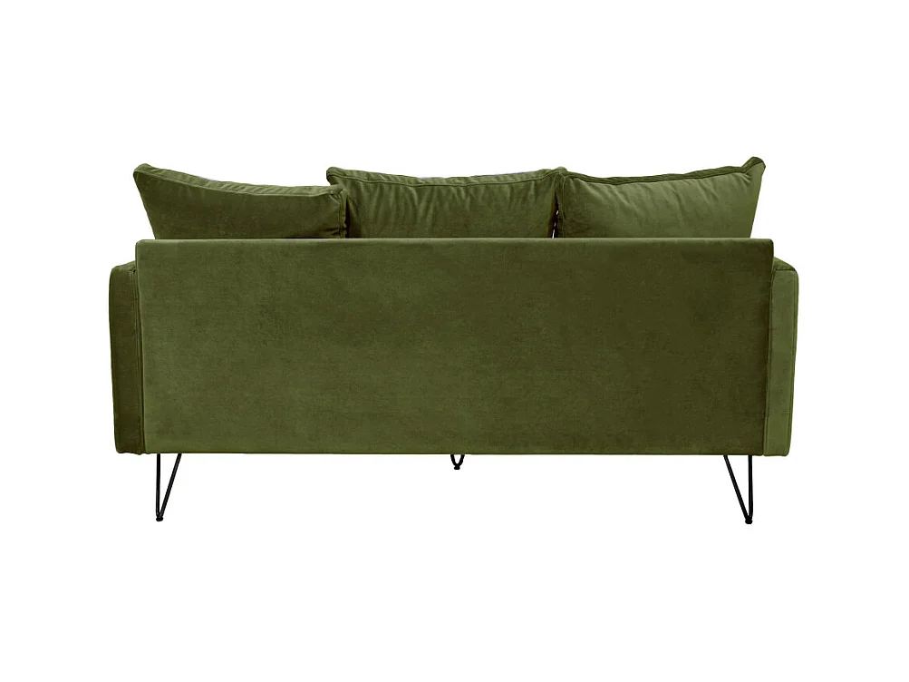Villabon - Canapé 3 places en velours pieds épingles noirs - Vert olive