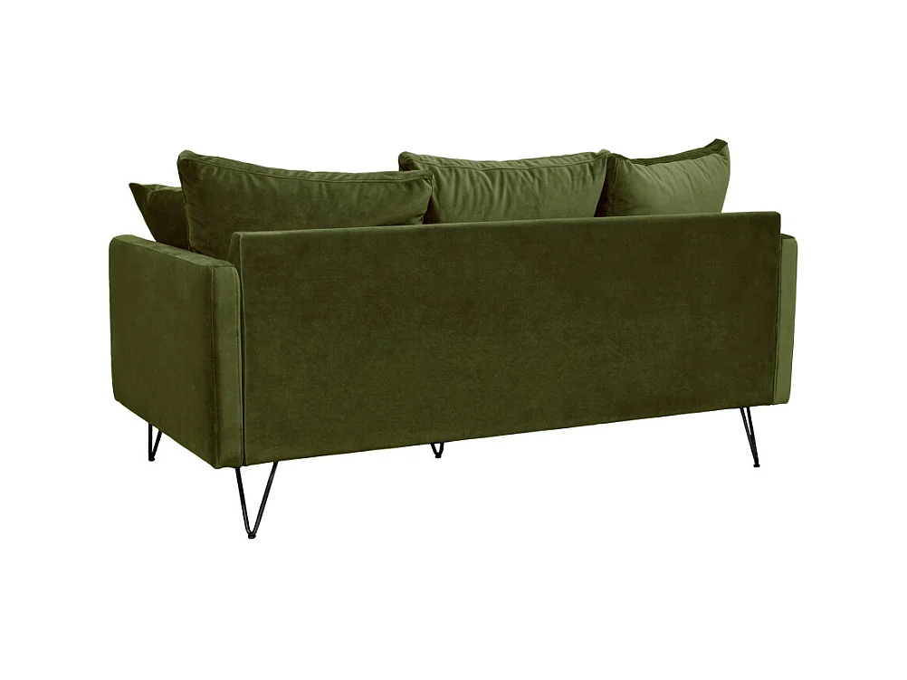 Villabon - Canapé 3 places en velours pieds épingles noirs - Vert olive