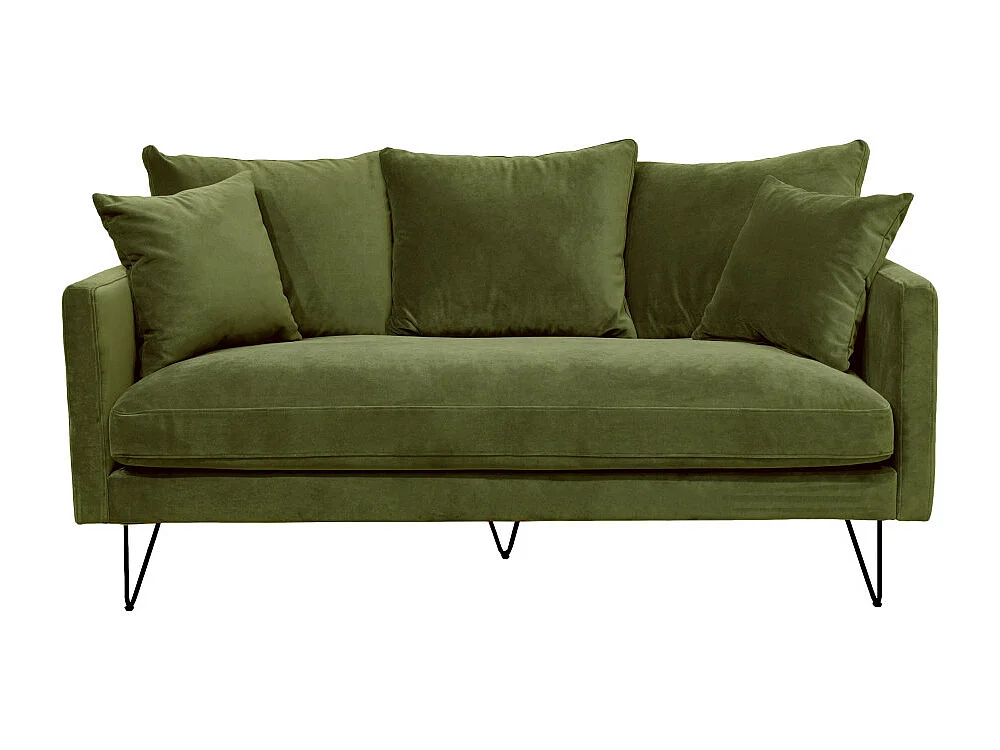 Villabon - Canapé 3 places en velours pieds épingles noirs - Vert olive