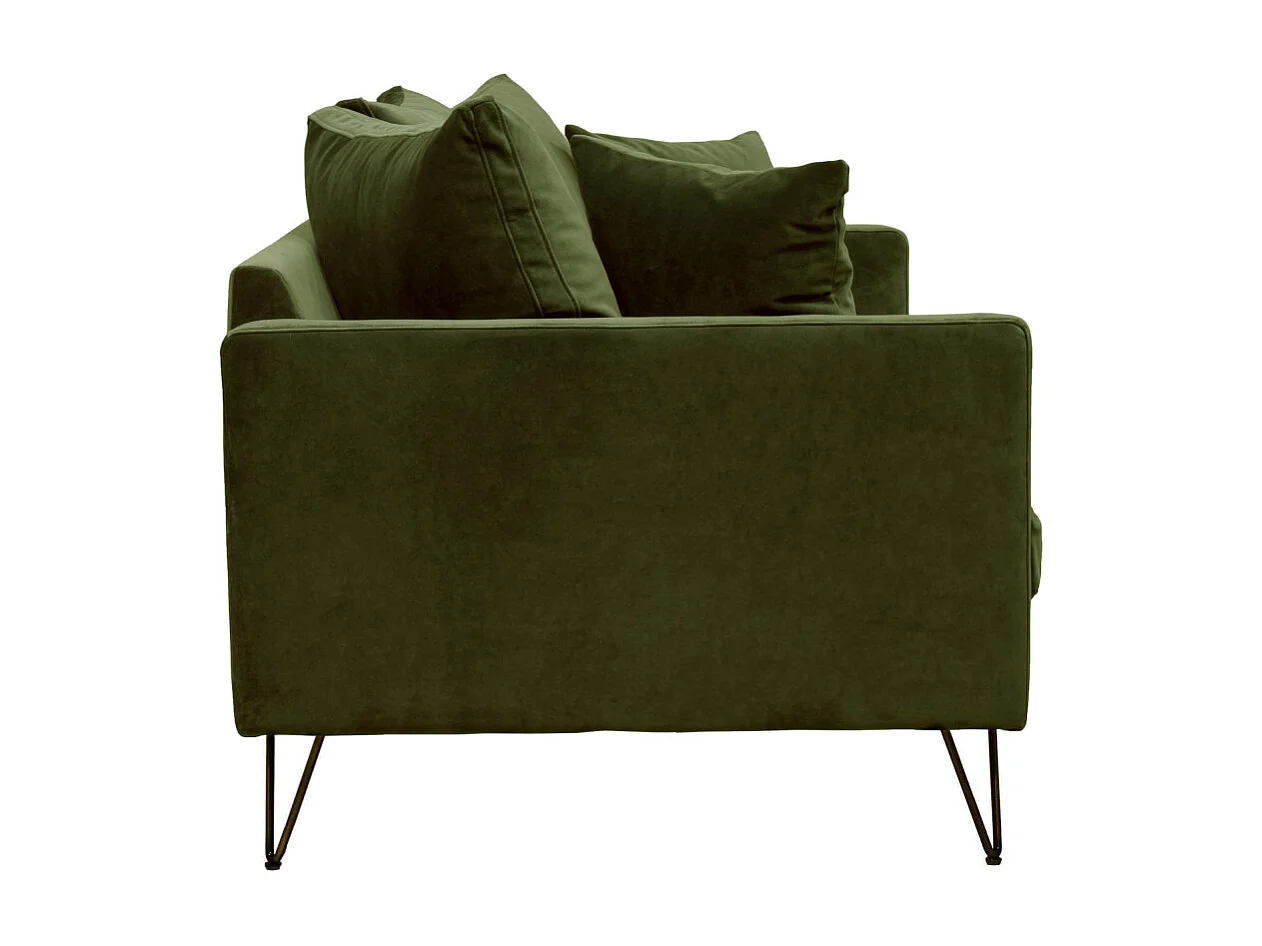 Villabon - Canapé 3 places en velours pieds épingles noirs - Vert olive