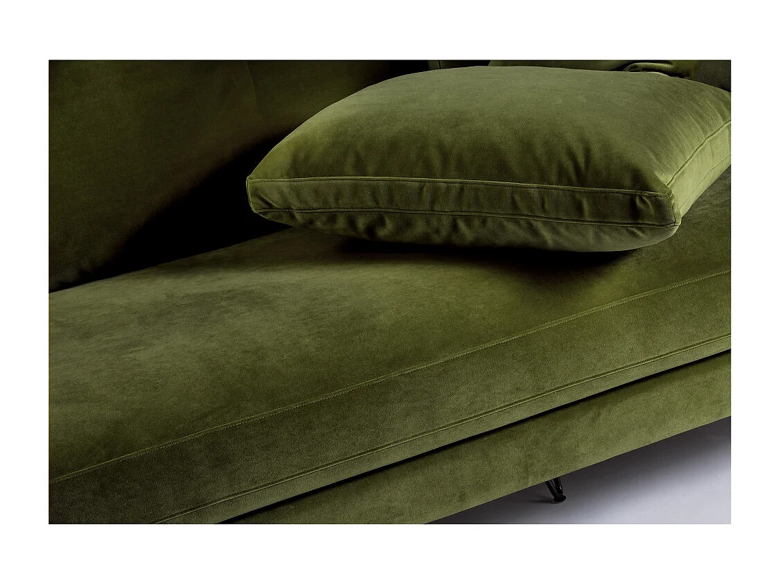 Villabon - Canapé 3 places en velours pieds épingles noirs - Vert olive