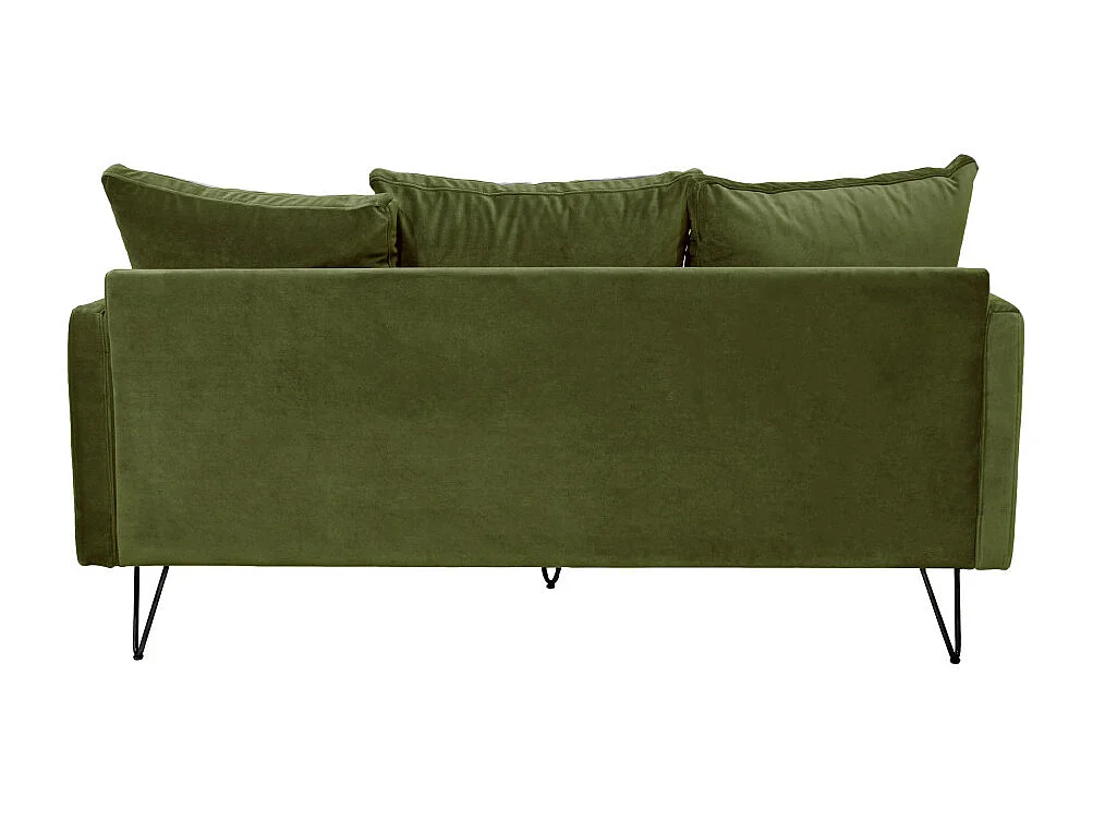 Villabon - Canapé 3 places en velours pieds épingles noirs - Vert olive