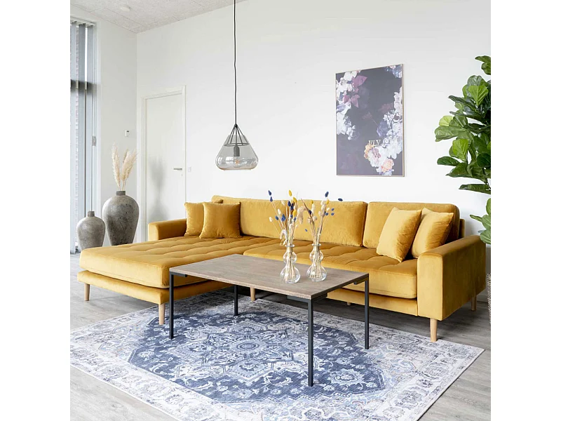 Lido Sofa , Chaiselongsofa links gewendet Velour senf gelb.