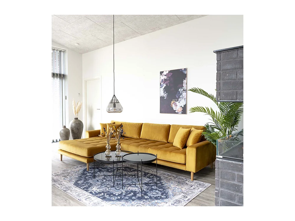 Lido - Canapé d'angle gauche en velours L290cm : Couleur - Jaune moutarde