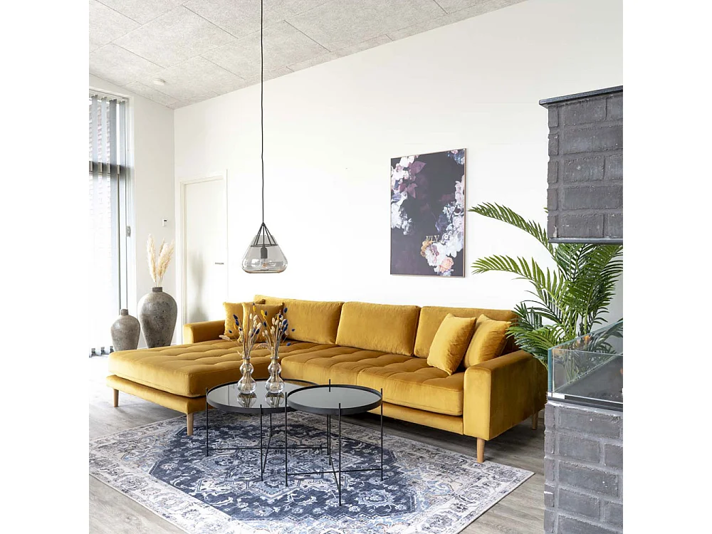 Lido - Canapé d'angle gauche en velours L290cm : Couleur - Jaune moutarde