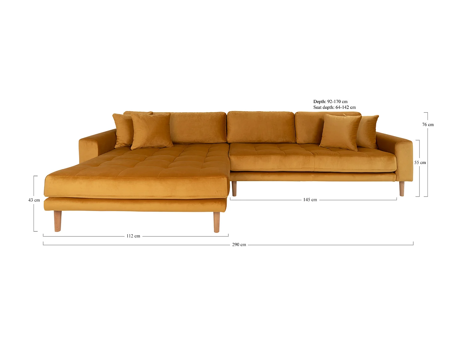 Lido bank met chaise longue links velours geel.