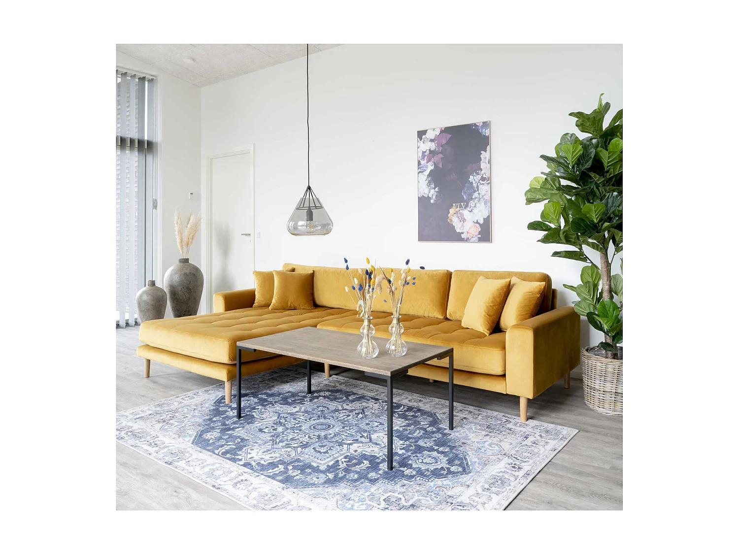 Lido bank met chaise longue links velours geel.
