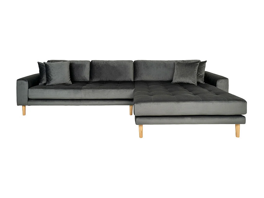 Lido - Canapé d'angle droit en velours L290cm : Couleur - Gris