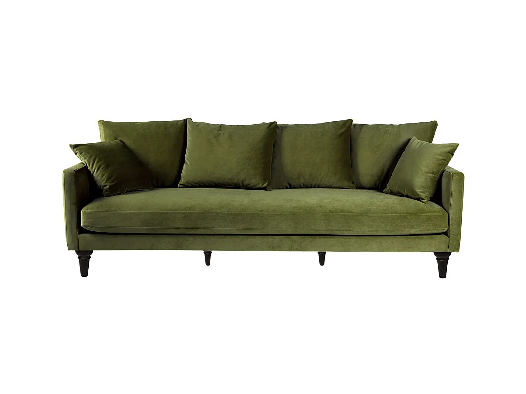 Villabon - Canapé 4 places en velours pieds tournés - Vert olive