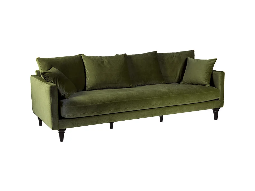 Villabon - Canapé 4 places en velours pieds tournés - Vert olive