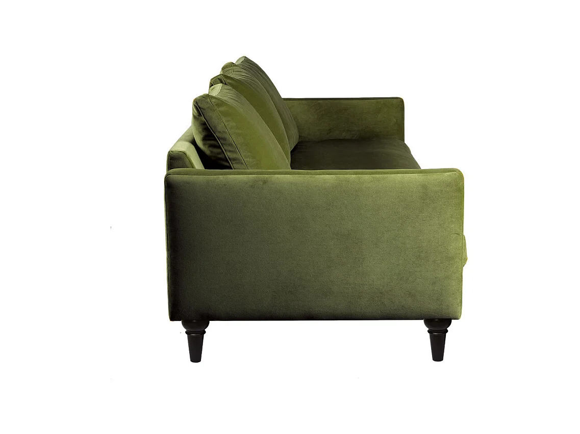 Villabon - Canapé 4 places en velours pieds tournés - Vert olive