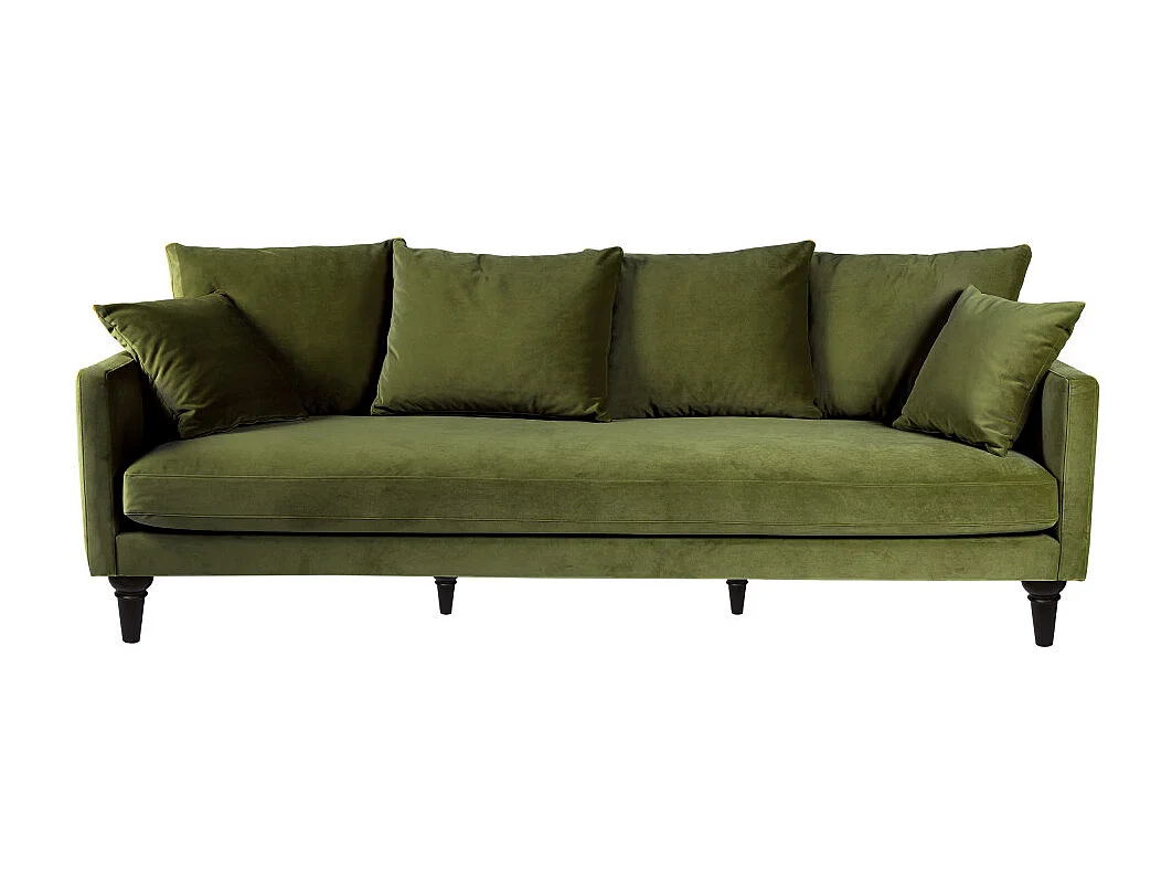 Villabon - Canapé 4 places en velours pieds tournés - Vert olive