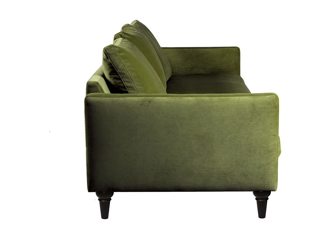 Villabon - Canapé 4 places en velours pieds tournés - Vert olive