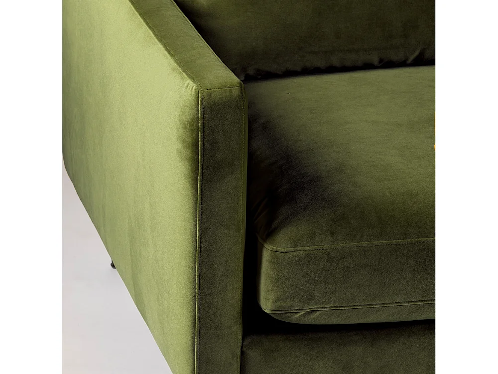 Villabon - Canapé 4 places en velours pieds tournés - Vert olive