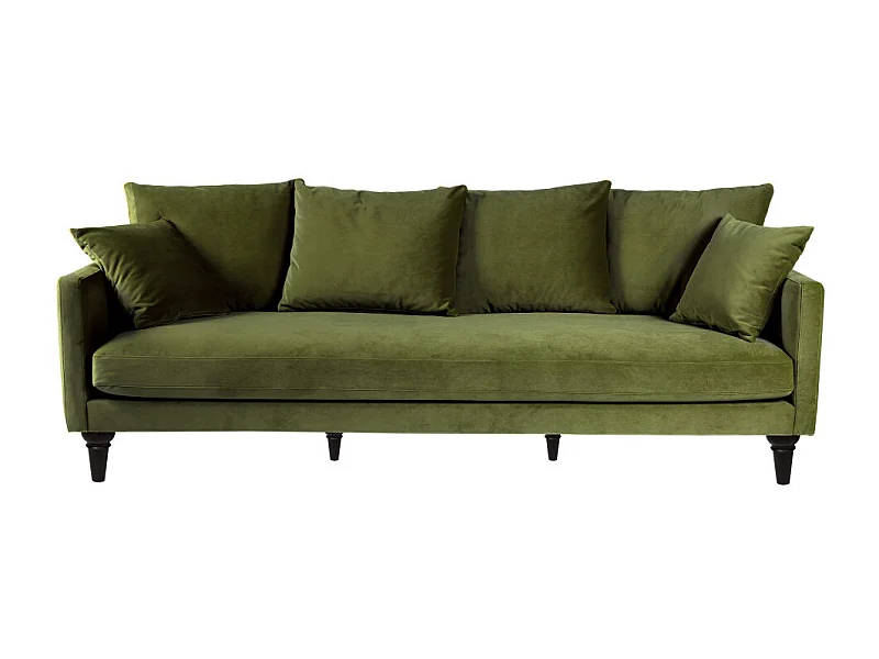Villabon - Canapé 4 places en velours pieds tournés - Vert olive