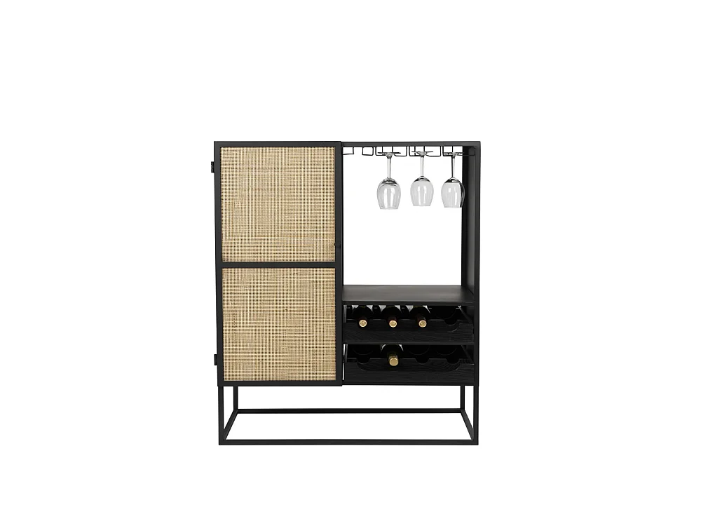 Guuji - Armoire à vin en bois et cannage H100cm - Couleur - Naturel / noir