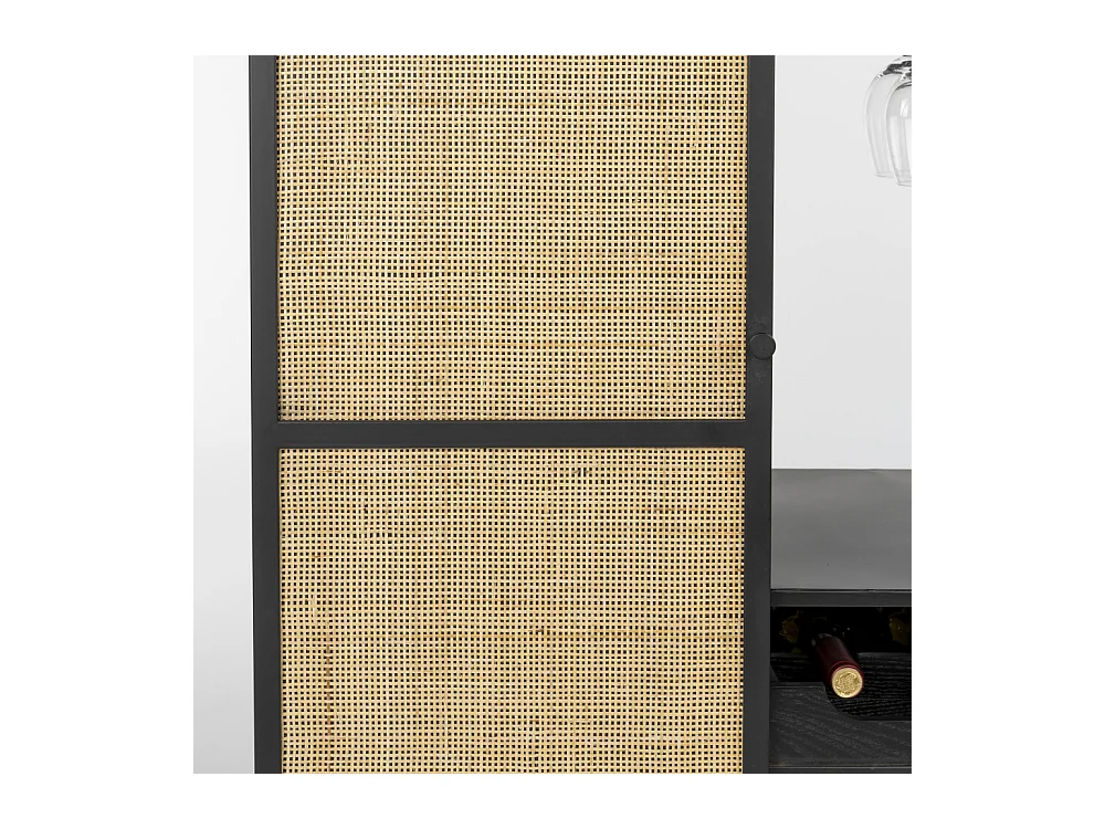 Guuji - Armoire à vin en bois et cannage H100cm - Couleur - Naturel / noir