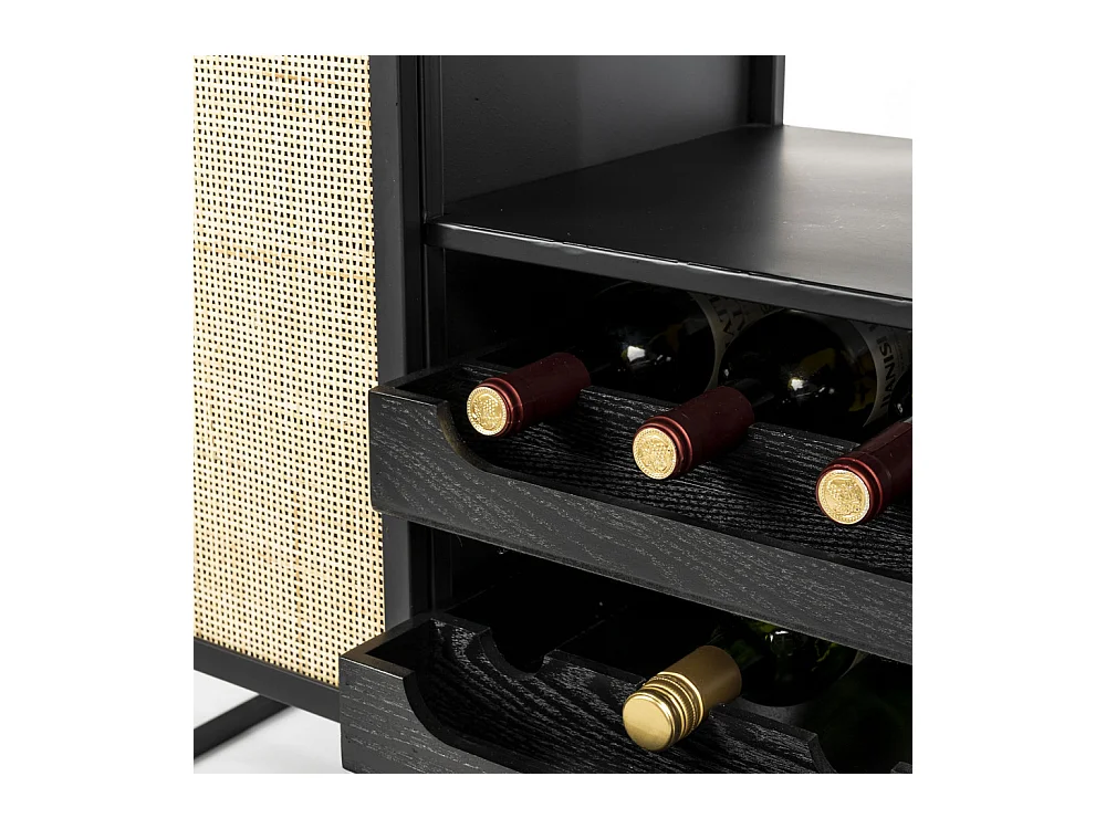 Guuji - Armoire à vin en bois et cannage H100cm - Couleur - Naturel / noir