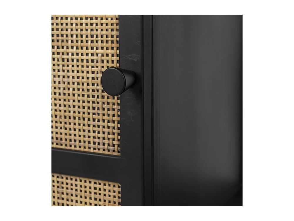 Guuji - Armoire à vin en bois et cannage H100cm - Couleur - Naturel / noir