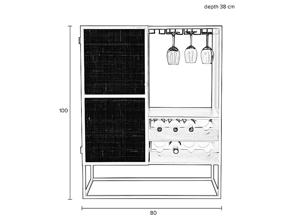 Guuji - Armoire à vin en bois et cannage H100cm - Couleur - Naturel / noir
