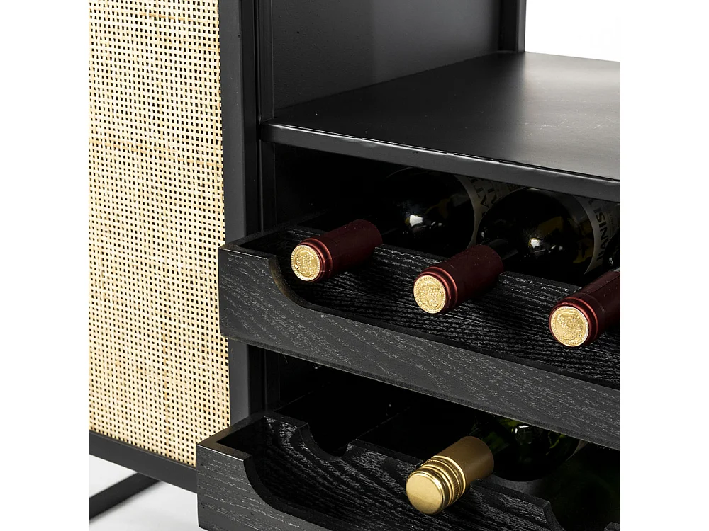 Guuji - Armoire à vin en bois et cannage H100cm - Couleur - Naturel / noir