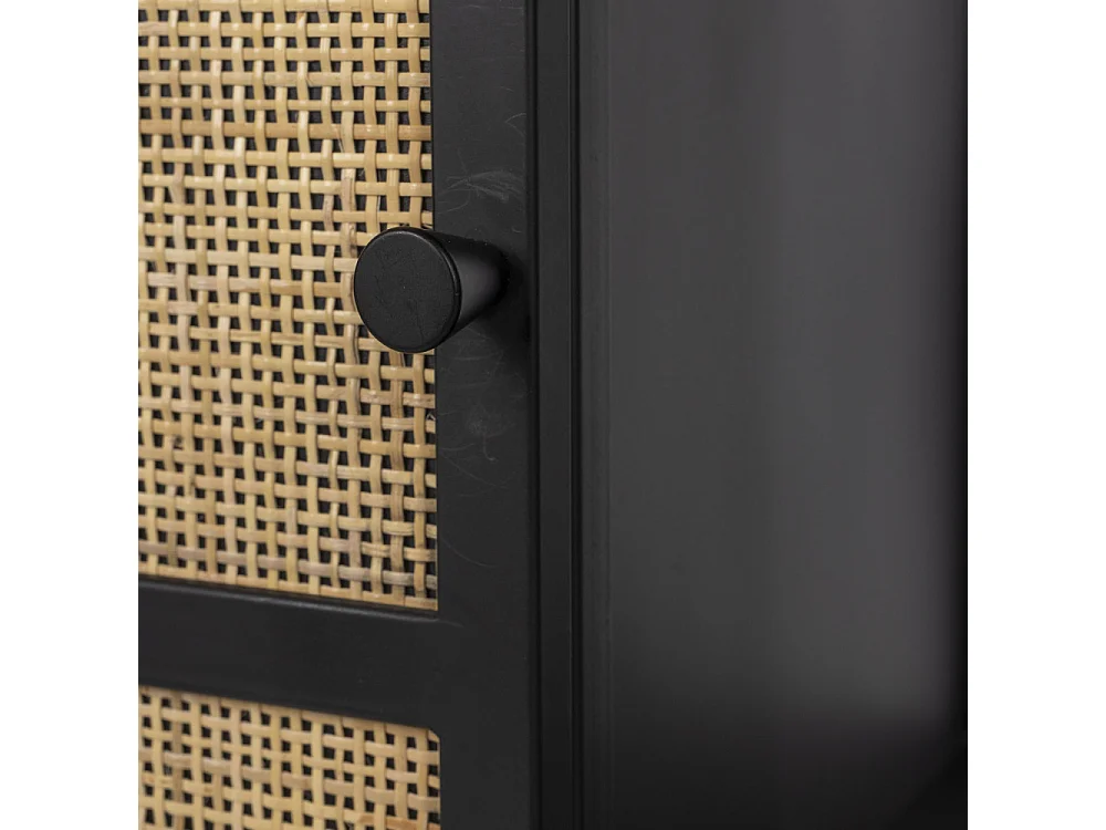 Guuji - Armoire à vin en bois et cannage H100cm - Couleur - Naturel / noir