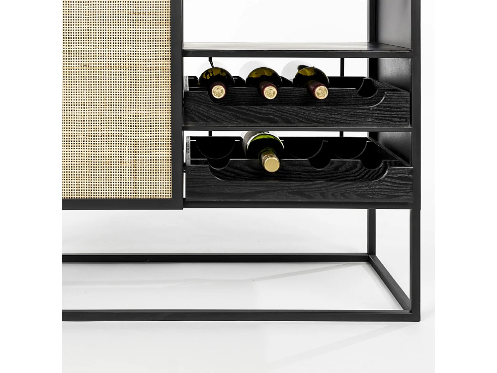 Guuji - Armoire à vin en bois et cannage H100cm - Couleur - Naturel / noir