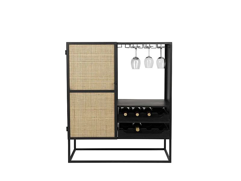 Guuji - Armoire à vin en bois et cannage H100cm - Couleur - Naturel / noir
