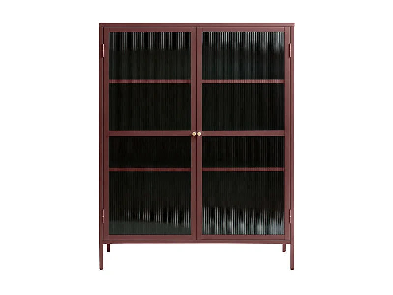Bjorn - Vaisselier 2 portes en verre strié et métal H140cm - Bordeaux
