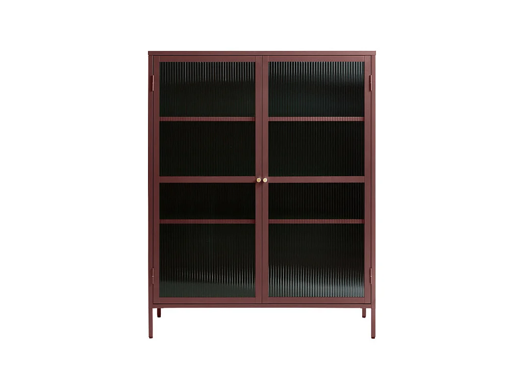 Bjorn - Vaisselier 2 portes en verre strié et métal H140cm - Bordeaux